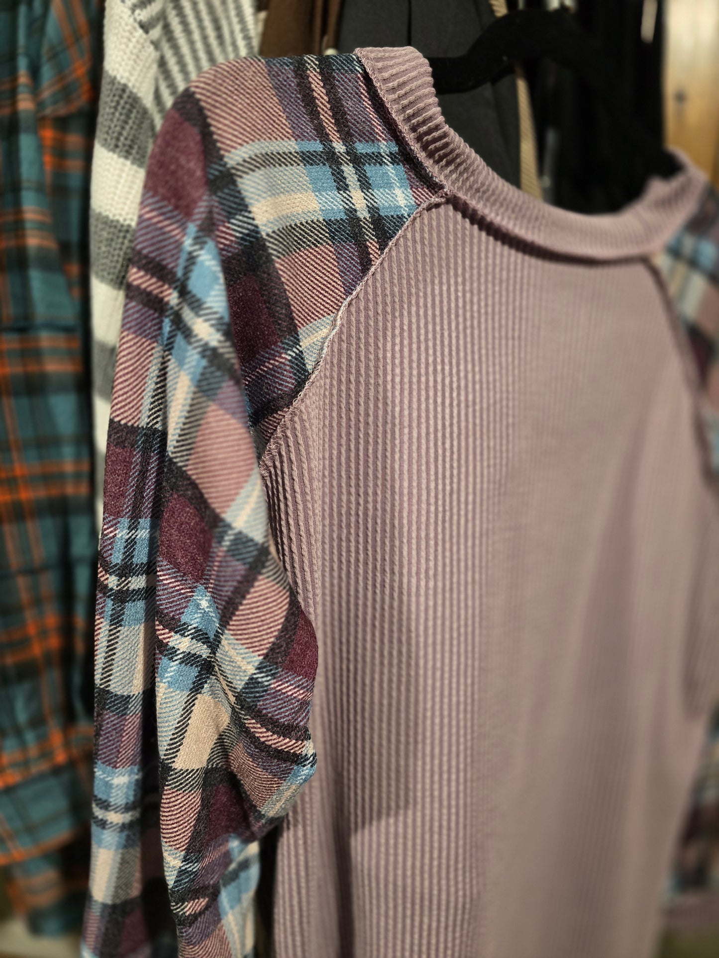In Store Plus Purple Plaid Top
