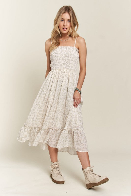 ADORA Smocked Floral Ruffled Hem Dress