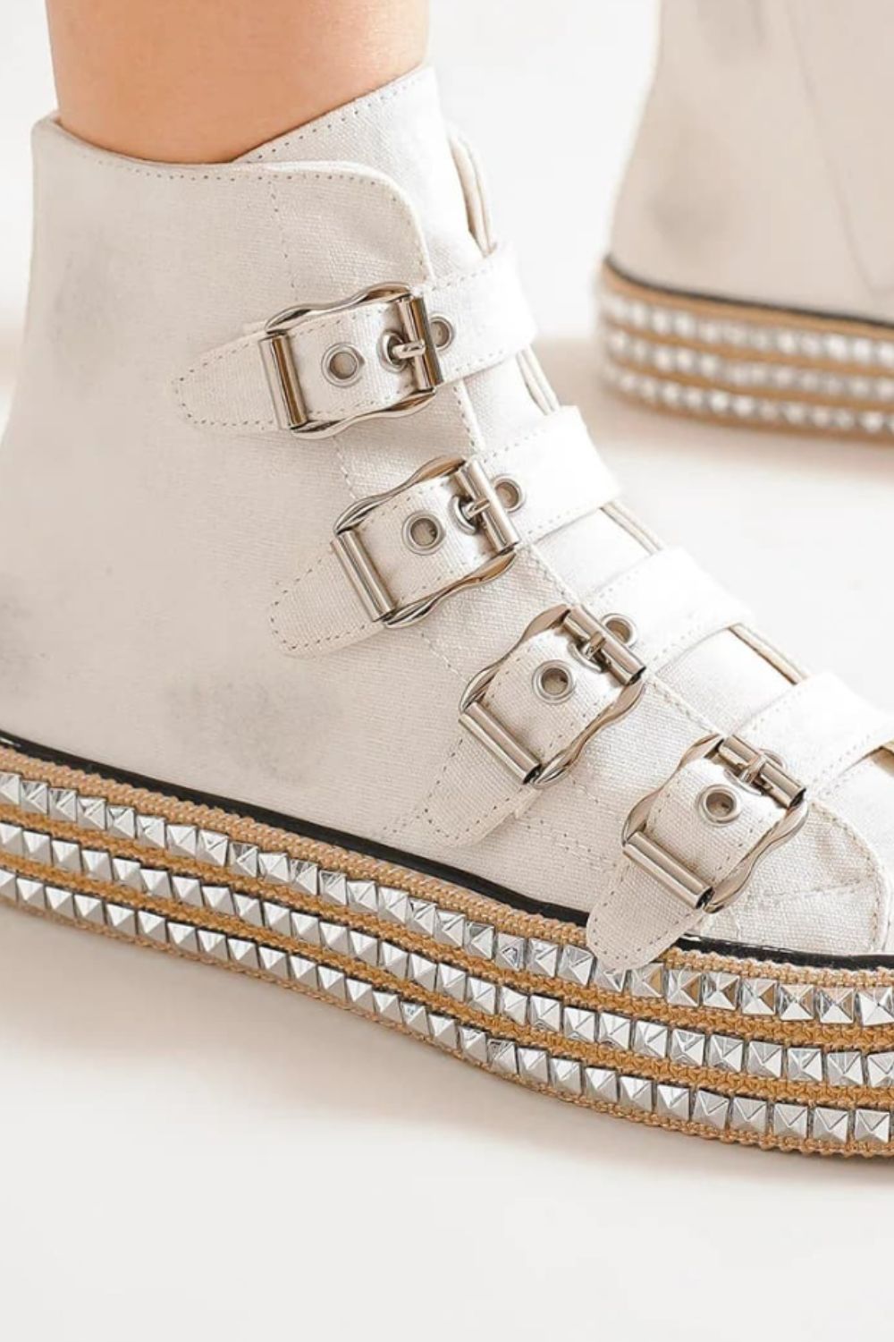 Beast Fashion Straps Studded Platform Sneakers