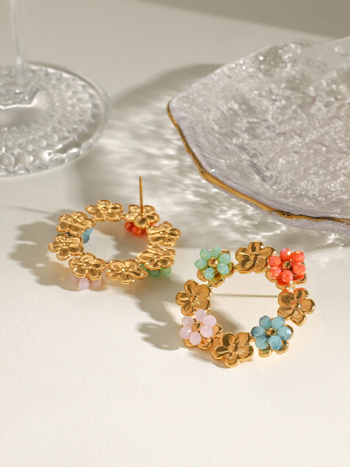Synthetic Crystal Flower Earrings