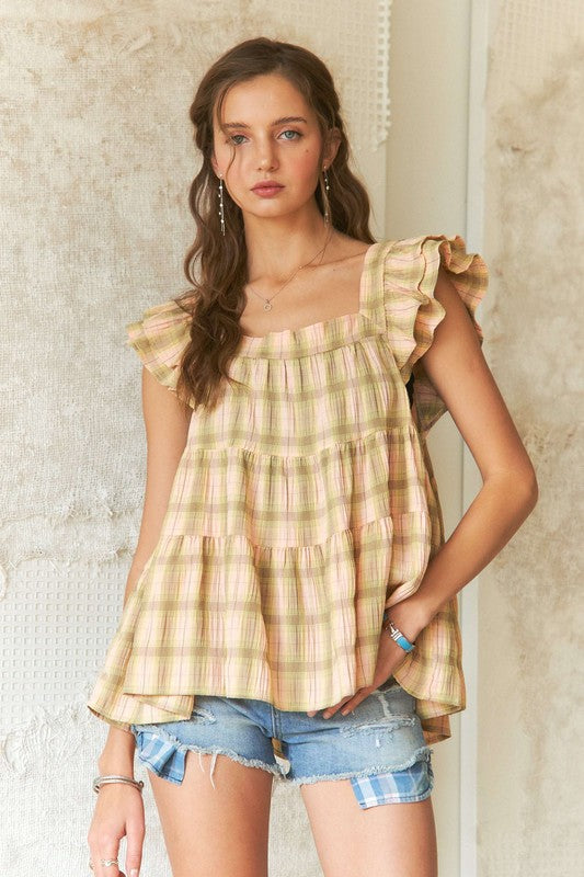 ADORA Ruffled Square Neck Sleeve Babydoll Blouse