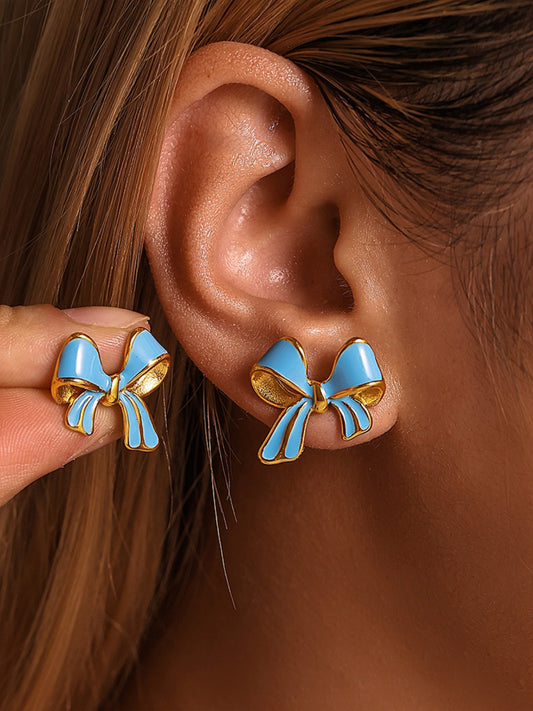 Oil Drip Bow Stud Earrings