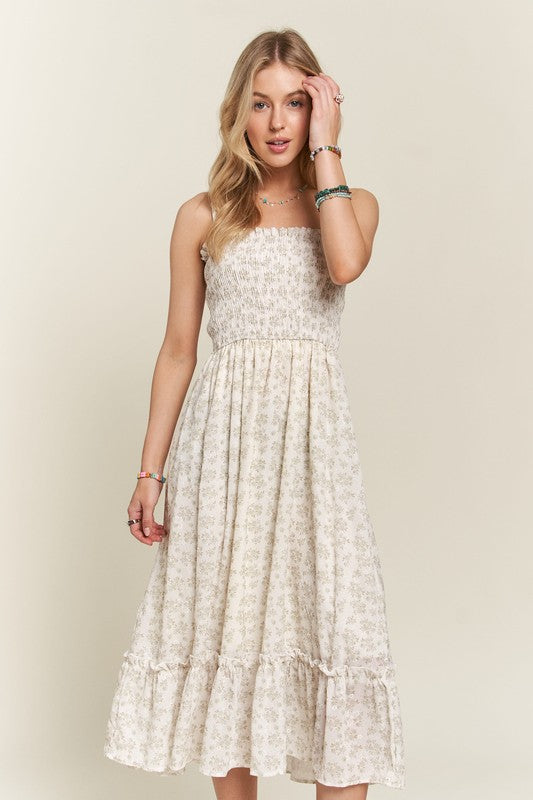 ADORA Smocked Floral Ruffled Hem Dress