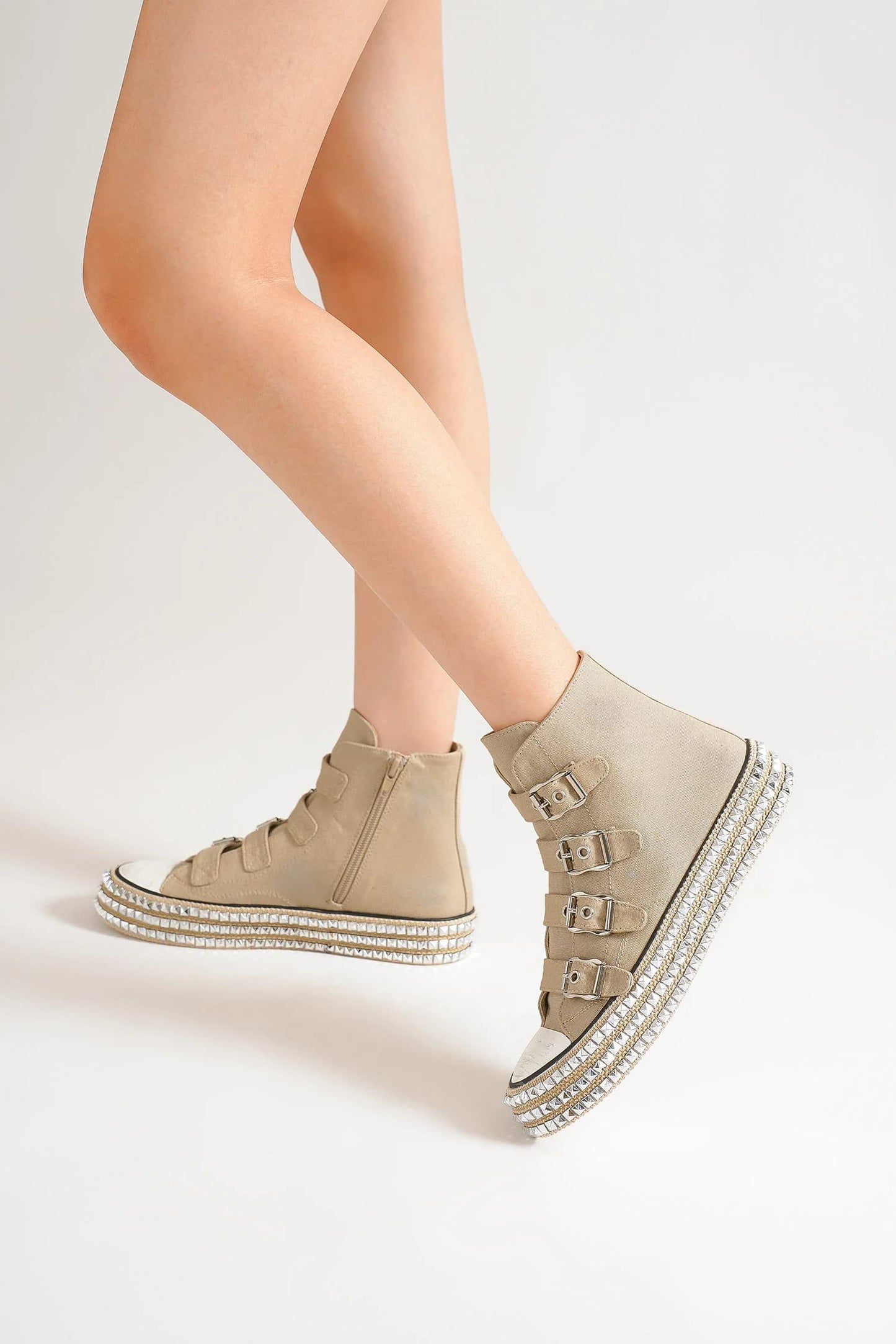 Beast Fashion Straps Studded Platform Sneakers