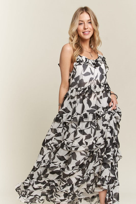 ADORA Ruffled Tiered Scoop Neck Dress