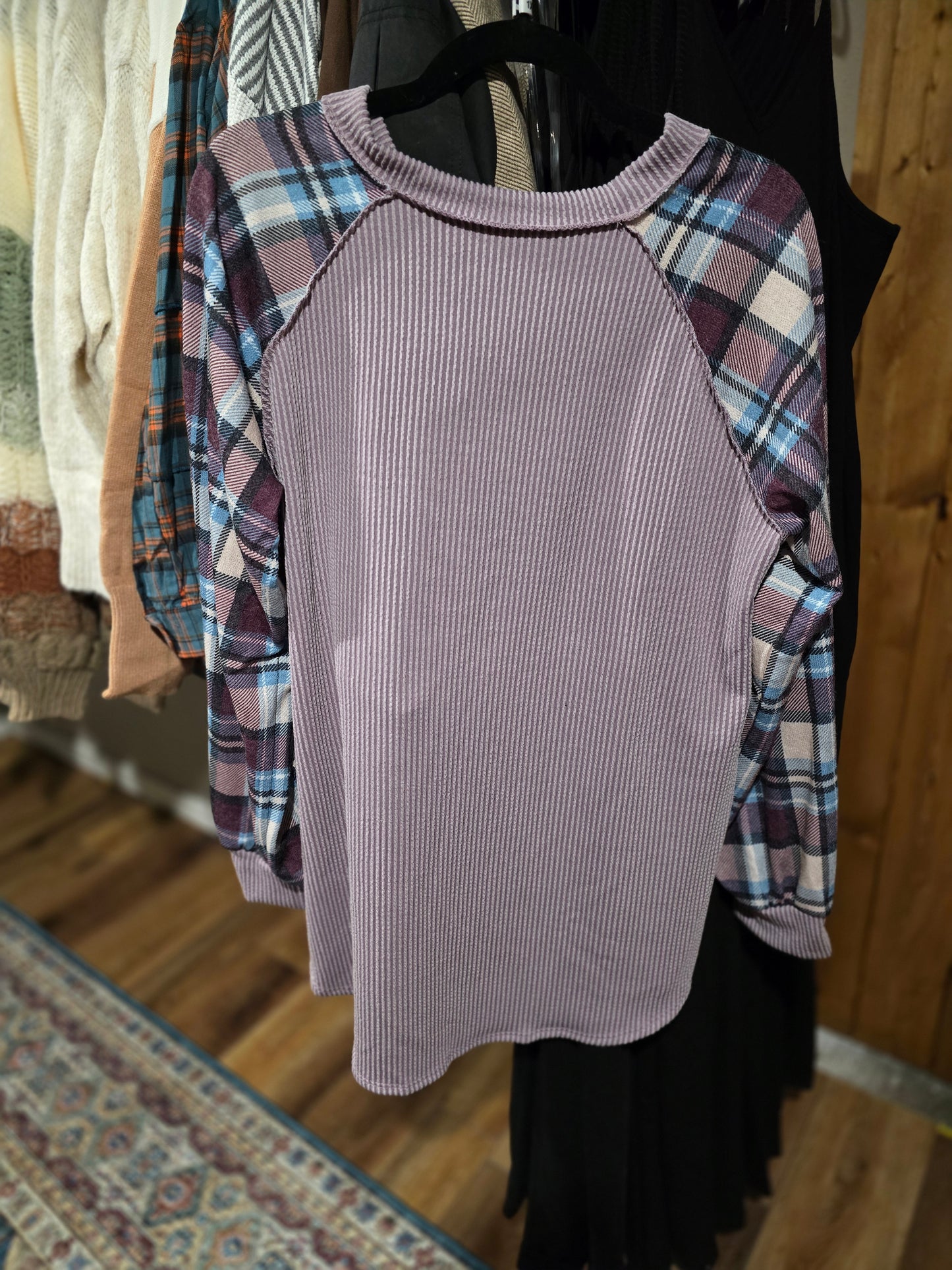 In Store Plus Purple Plaid Top