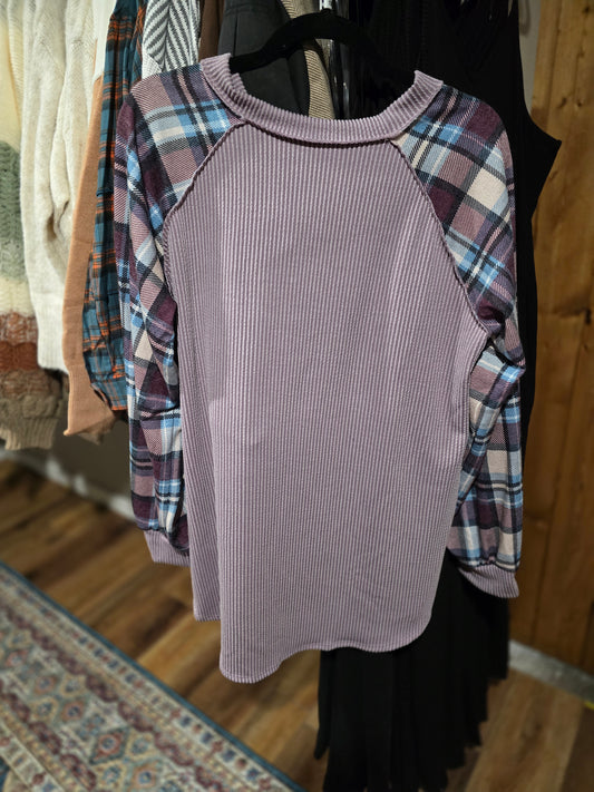 In Store Plus Purple Plaid Top