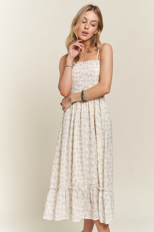 ADORA Smocked Floral Ruffled Hem Dress