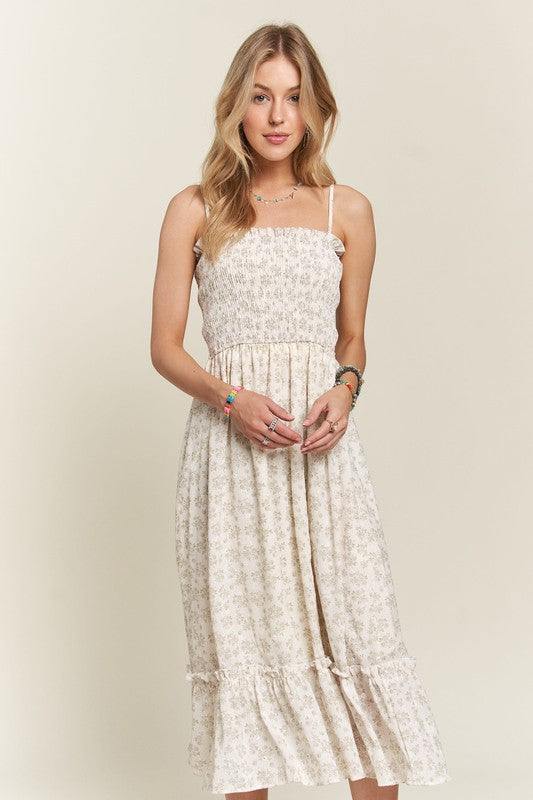 ADORA Smocked Floral Ruffled Hem Dress