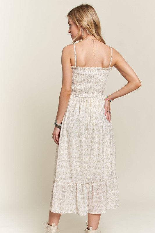 ADORA Smocked Floral Ruffled Hem Dress