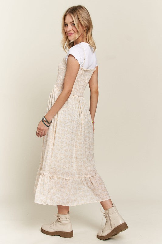 ADORA Smocked Floral Ruffled Hem Dress