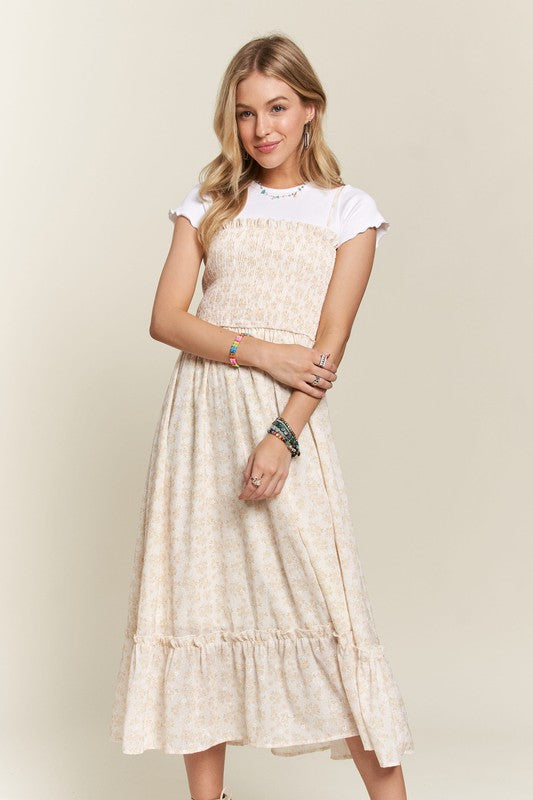 ADORA Smocked Floral Ruffled Hem Dress