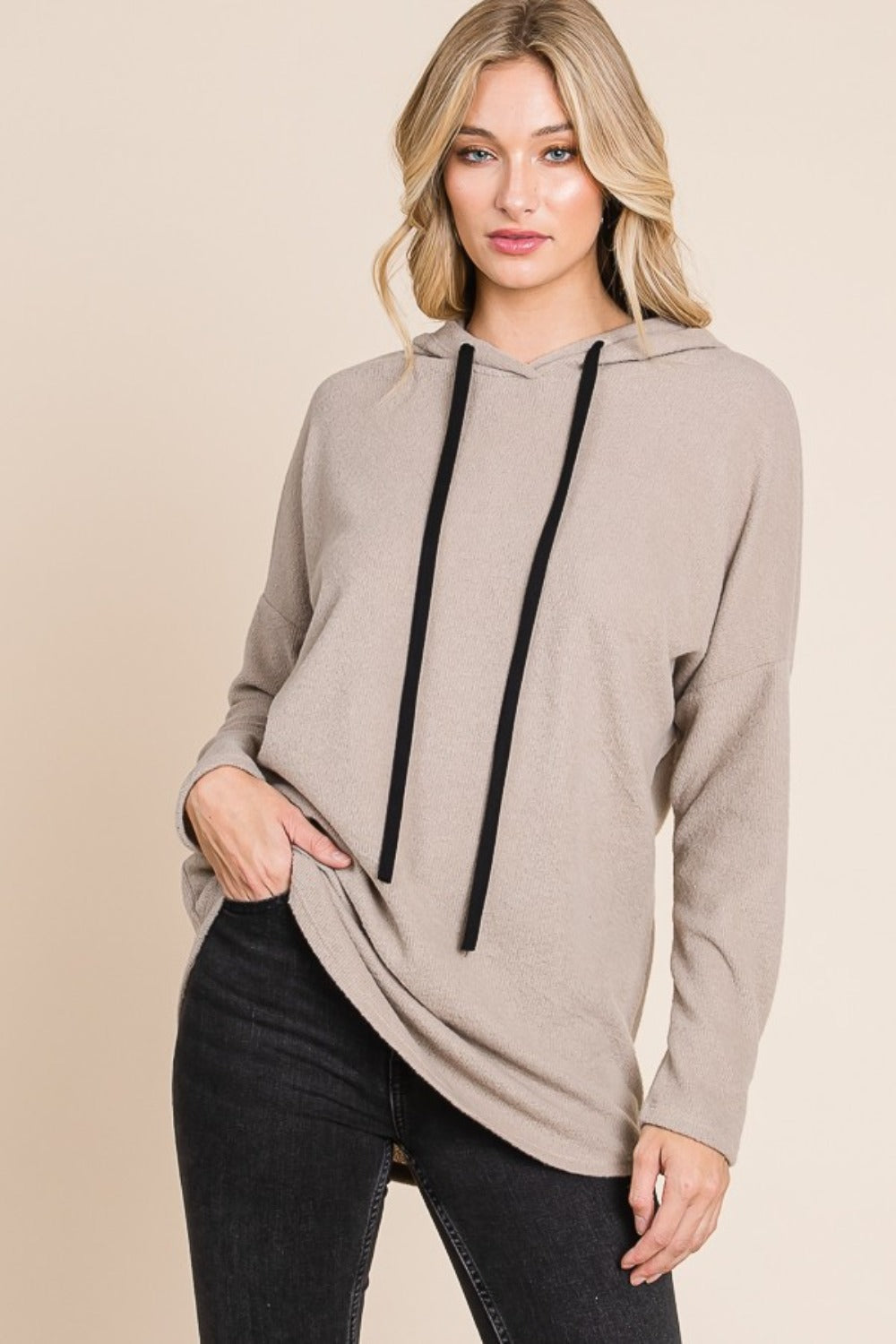 BOMBOM Contrast  Drop Shoulder Knit Hoodie
