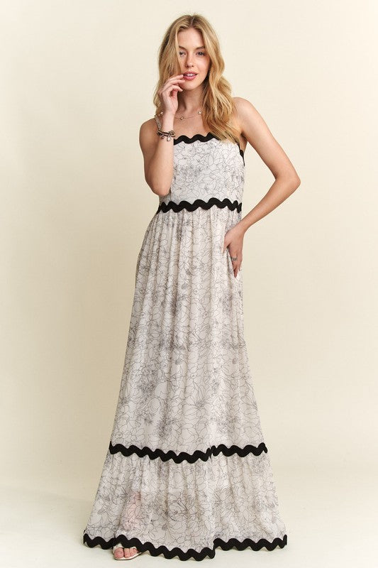 ADORA Floral Adjustable Strap Maxi Dress