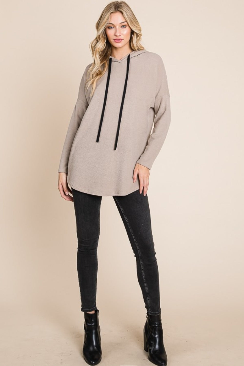 BOMBOM Contrast  Drop Shoulder Knit Hoodie