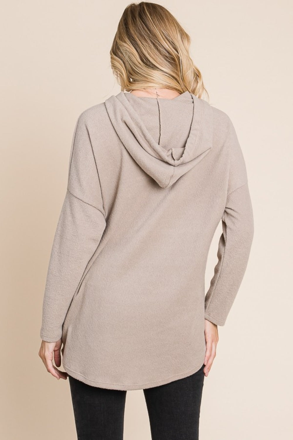 BOMBOM Contrast  Drop Shoulder Knit Hoodie