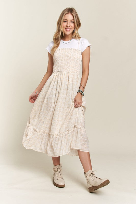 ADORA Smocked Floral Ruffled Hem Dress
