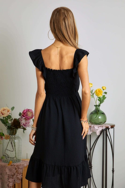 ADORA Smocked Square Neck Ruffled Sleeve Dress