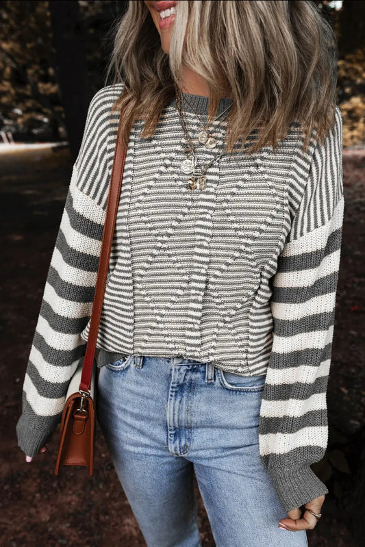 In Store Grey Striped Sweater