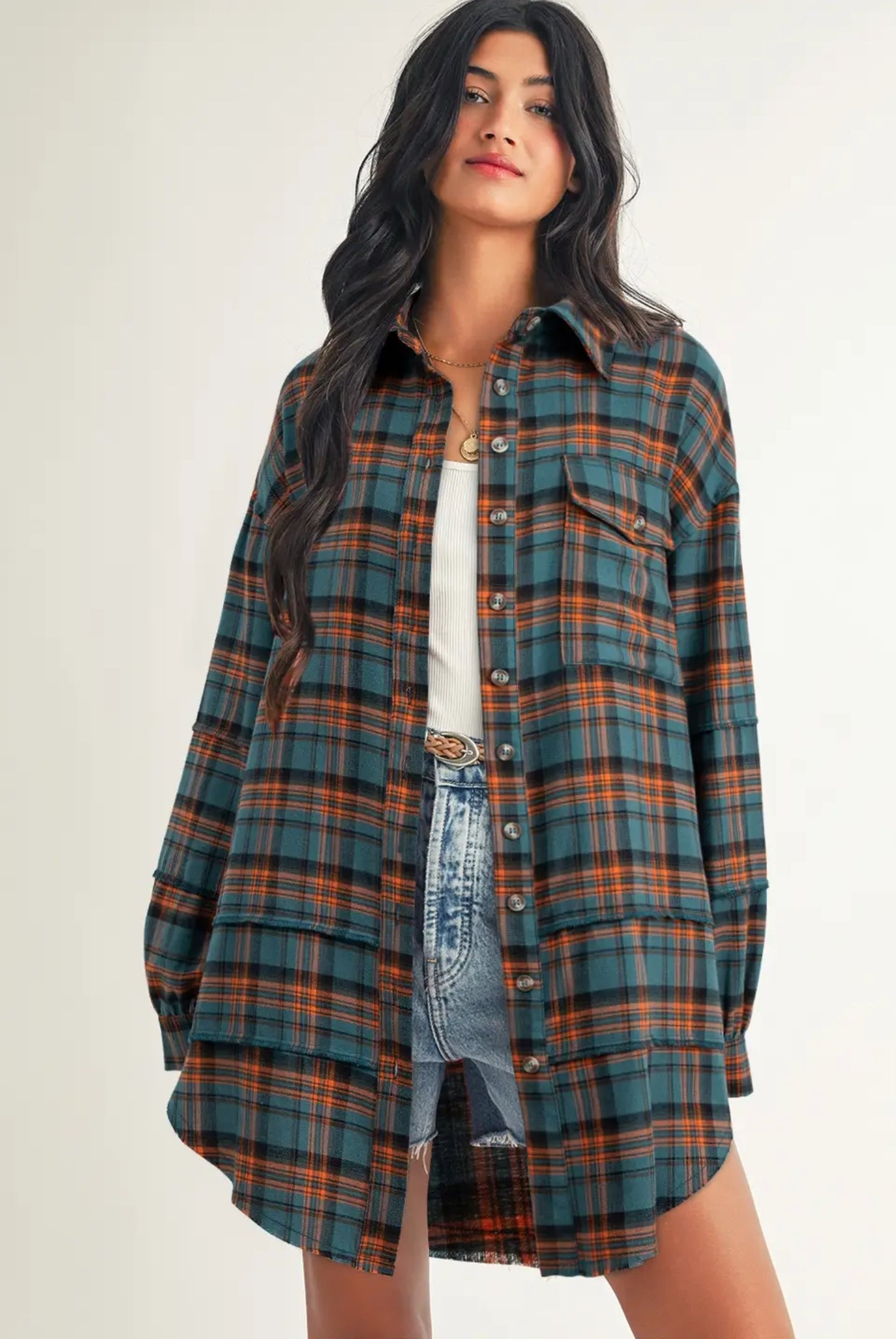 In Store Blue and Orange Flannel Top