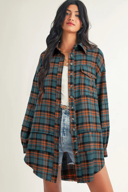 In Store Blue and Orange Flannel Top