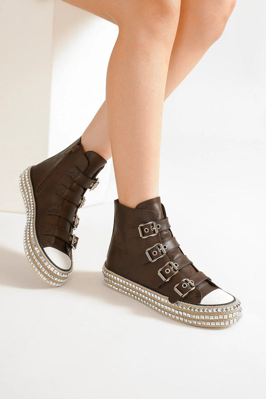 Beast Fashion Straps Studded Platform Sneakers