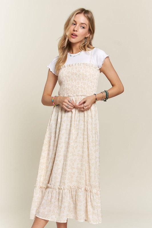 ADORA Smocked Floral Ruffled Hem Dress