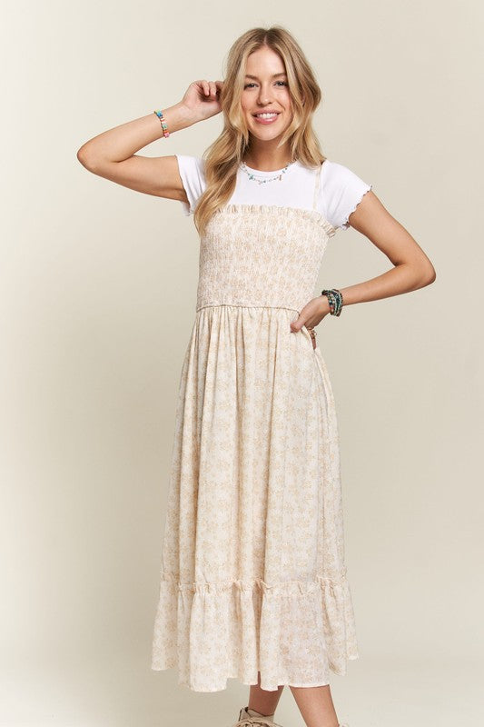 ADORA Smocked Floral Ruffled Hem Dress