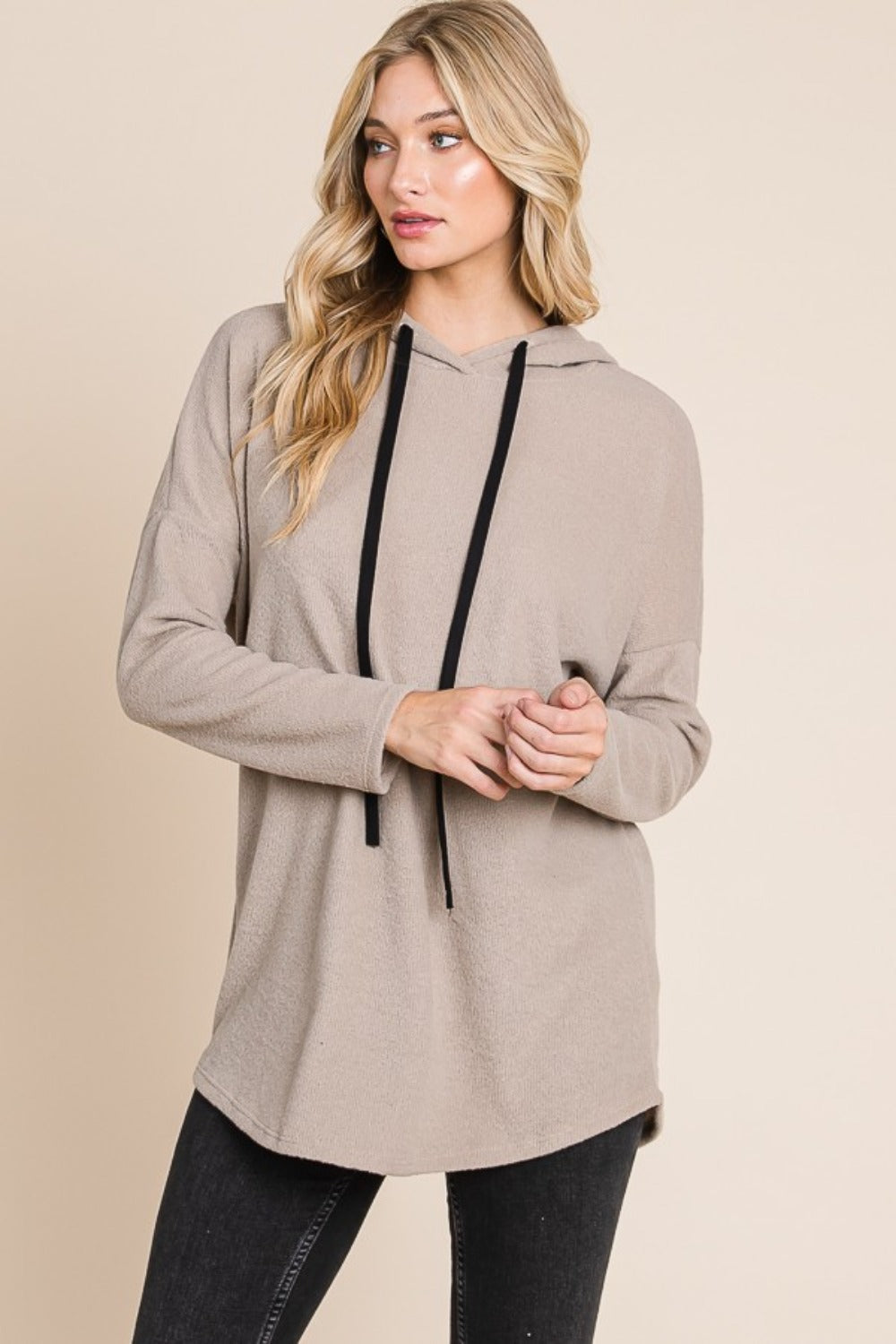 BOMBOM Contrast  Drop Shoulder Knit Hoodie