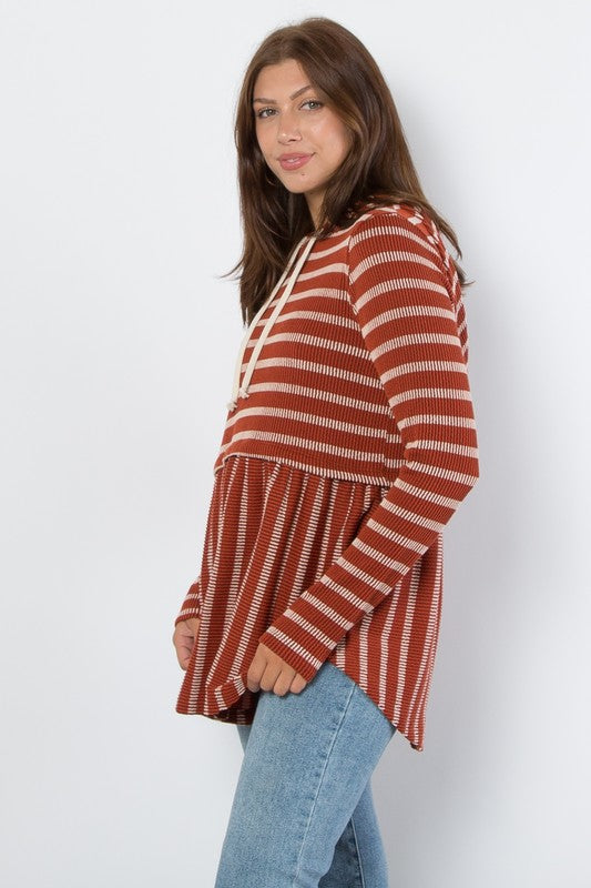 Be Stage Full Size Striped Babydoll Hoodie
