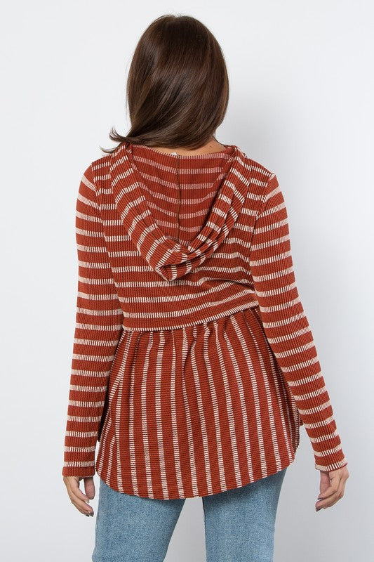 Be Stage Full Size Striped Babydoll Hoodie