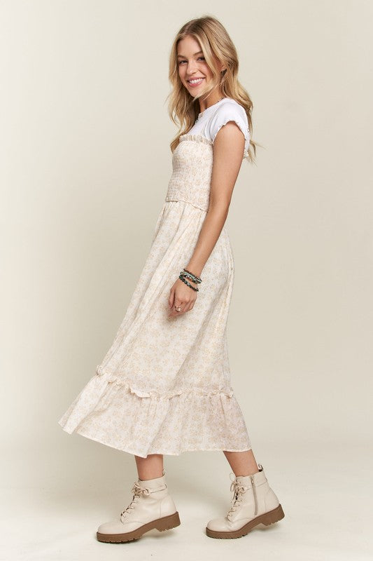 ADORA Smocked Floral Ruffled Hem Dress