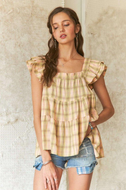 ADORA Ruffled Square Neck Sleeve Babydoll Blouse