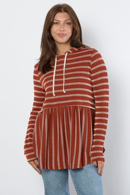 Be Stage Full Size Striped Babydoll Hoodie